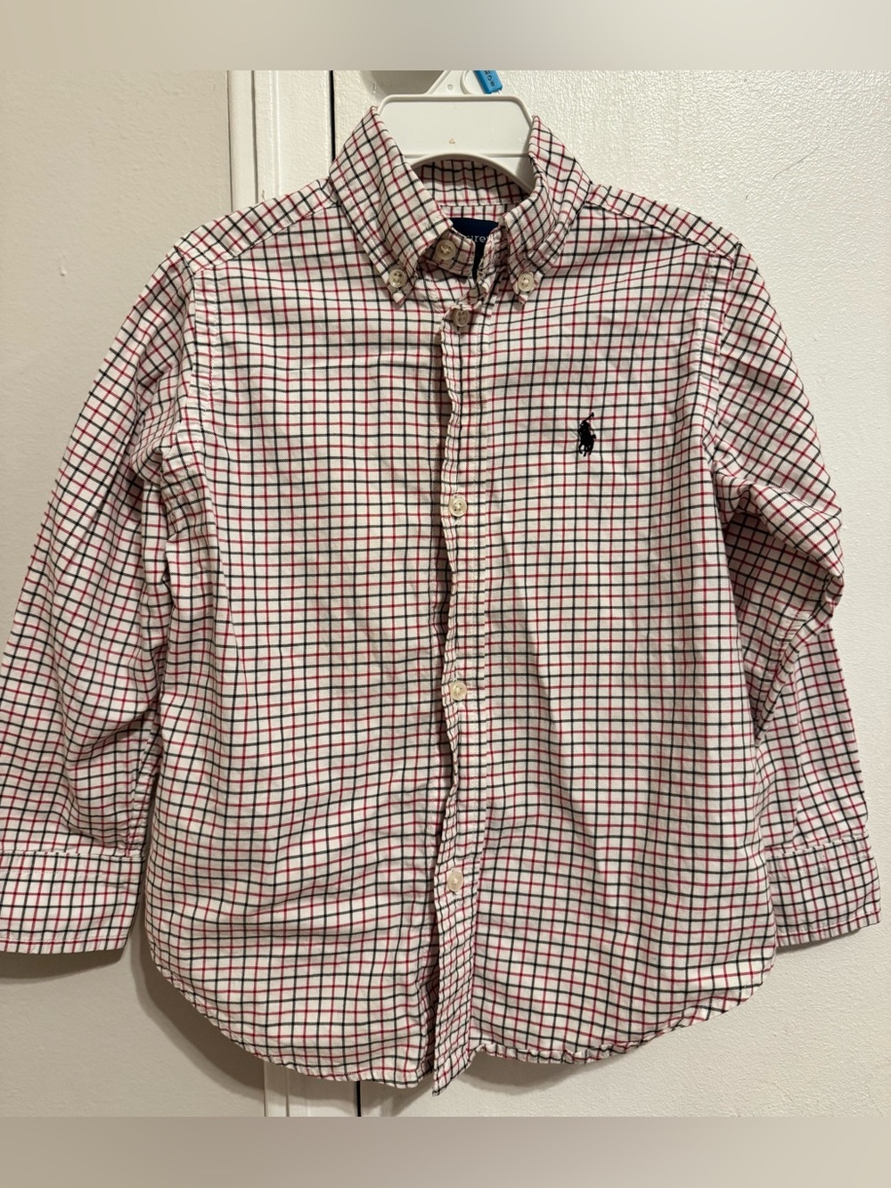 Ralph Lauren White Button-Down Shirt with Red & black Plaid